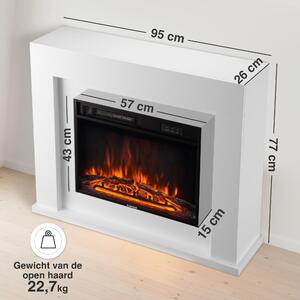 Camino elettrico a pavimento, bianco - 1800 Watt - 95 cm di larghezza - Effetto legno