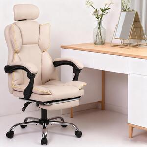 Sedia da gaming ergonomica con supporto lombare e poggiapiedi, colore beige dorato