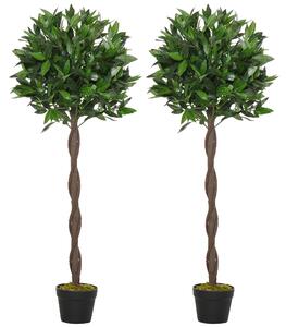 Outsunny Set di 2 Piante Finte di Alloro in Vaso per Interni ed Esterni Altezza 120cm Ideale per Decorazioni e Arredamento Casa|Aosom