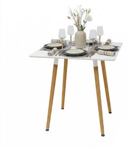 Tavolo da pranzo Relaxdays, quadrato, L x P x A: 75 x 75 x 75 cm, MDF e bambù, 4 persone, tavolo da pranzo in stile scandinavo, bianco/naturale