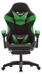 Sedia da gaming ergonomica, verde, con poggiapiedi pieghevoli e struttura in acciaio inossidabile
