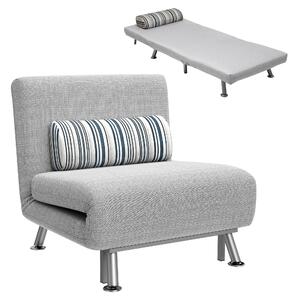 HOMCOM Poltrona Letto Singolo Salvaspazio in Lino Reclinabile in Posizioni Senza Braccioli con Cuscino e Rivestimento Sfoderabile, Grigio|Aosom