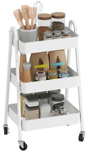 HOMCOM Carrello Cucina Multiuso a 3 Livelli, Ruote Girevoli con Freno e Maniglie, Bianco