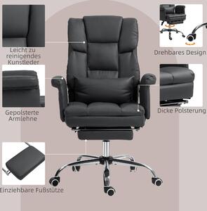 Sedia da ufficio ergonomica, colore nero, con altezza regolabile da 48 a 56 cm, poggiapiedi e schienale regolabile