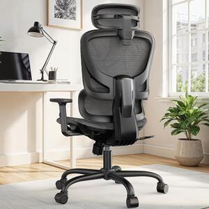 Sedia da ufficio ergonomica con schienale alto, sedia da computer in mesh con supporto lombare, braccioli 3D, doppio schienale e poggiatesta regolabile