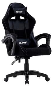 Sedia da gaming ergonomica, rivestita in ecopelle nera, con schienale regolabile e supporto lombare e poggiatesta