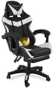Sedia da gaming - Design ergonomico - Schienale e poggiapiedi regolabili - Poggiatesta - Colore: bianco e nero
