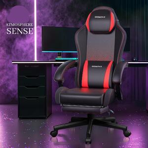 Sedia da gaming – Design ergonomico – Altezza e poggiapiedi regolabili – Rivestimento in ecopelle e struttura in metallo – Colore: rosso