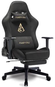 Sedia da gaming – Sedia ergonomica da scrivania – Con poggiapiedi e supporto lombare – Altezza regolabile – Rotazione a 360 gradi – Colore: nero