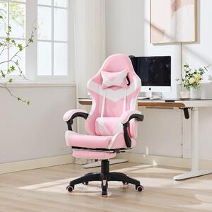 Sedia da gaming – Sedia per videogiochi – Sedia ergonomica – Sedia da scrivania – Design ergonomico – Altezza e poggiapiedi regolabili – Rosa e bianco