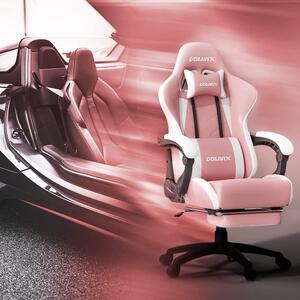 Sedia da gaming ergonomica con supporto lombare massaggiante, schienale regolabile, poggiapiedi, colore nero e rosa