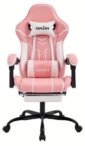 Sedia da gaming – Sedia ergonomica da scrivania con poggiapiedi e meccanismo di inclinazione a 135° – Rosa e bianca