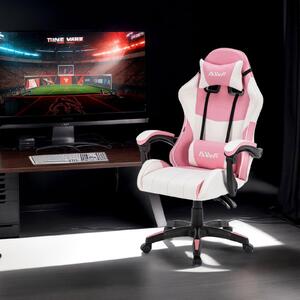 Sedia da gaming – Sedia da gaming ergonomica con schienale regolabile e supporto lombare – Rosa/Bianco