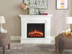 Stufa elettrica a pavimento, dal design moderno, in legno bianco opaco, con fiamme 3D realistiche
