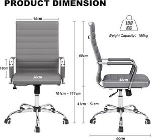 Sedia da ufficio - Sedia da ufficio ergonomica - Sedia girevole - Altezza regolabile - Rivestimento in ecopelle grigio resistente all'usura