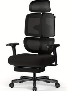 Sedia da ufficio ergonomica con altezza regolabile, braccioli, supporto lombare e poggiapiedi, colore nero
