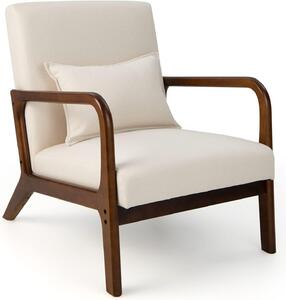 Poltrona, moderna poltrona singola in legno con braccioli, ideale come poltrona relax per soggiorno o camera da letto, dimensioni 65 x 79 x 77 cm, colore beige