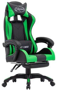 Sedia da gaming – Sedia da ufficio – Regolabile – Ecopelle – Poggiapiedi pieghevoli – Verde/Nero