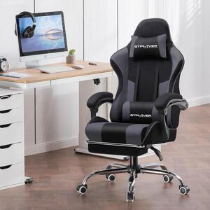 Sedia da gaming ergonomica con schienale regolabile, poggiapiedi e rivestimento in tessuto grigio