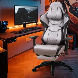 Sedia da gaming – Sedia da ufficio – Ergonomica – Grigia – Braccioli regolabili in 4 direzioni – Supporto lombare – Peso massimo supportato: 158,7 kg