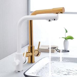 Rubinetto da cucina - 3 vie - Bianco - Acciaio inossidabile - Rotazione a 360° - Adatto per cucina e bagno