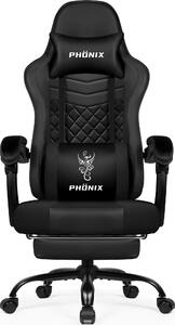 Sedia da gaming – Sedia per videogiochi – Sedia da ufficio – Ergonomica – Poggiapiedi regolabile – Imbottitura in memory foam – Nera