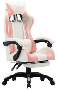 Gamestoel – Sedia da gaming – Sedia da corsa – Schienale regolabile – Poggiapiedi – Rosa/Bianco – Ecopelle
