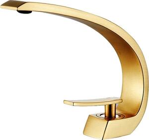 Rubinetto da lavabo, elegante design curvo, comando monocomando, oro