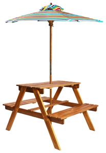 Tavolo Picnic per Bambini con Ombrellone 79x90x60cm in Acacia