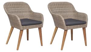 Sedie da Esterno con Cuscini 2 pz in Polyrattan Marrone