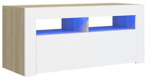 Mobile Porta TV con Luci LED Bianco e Rovere Sonoma 90x35x40 cm