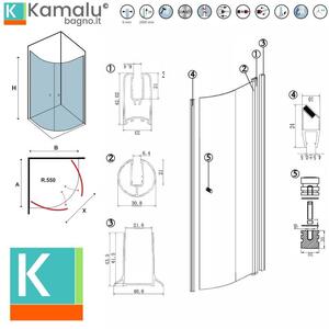 Box doccia semicircolare 80x80 battenti con apertura totale | KS800K - KAMALU