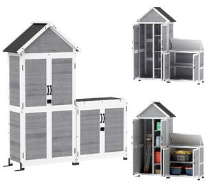 Outsunny Casetta da Giardino e Armadio Esterno con Tetto Apribile in Legno, Porte con Blocco, Grigio Chiaro
