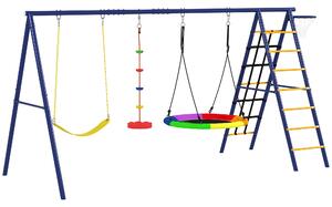 AIYAPLAY Set di Altalene 6 in 1 per Bambini con Nido Scala Rete per Arrampicata Canestro 350x183x200 cm Multicolore | Aosom Italy