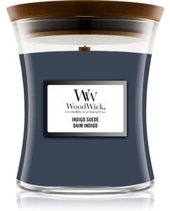 Woodwick Indigo Suede candela profumata con stoppino in legno 85 g