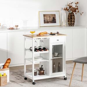 Costway Carrello da cucina con ruote piano in legno di gomma, Carrello portaoggetti da cucina cassetto profondo Bianco