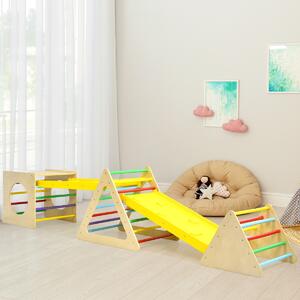 Costway Set attrezzature da gioco al coperto per bambini, Triangolo di arrampicata montessori e cubo con scivolo in legno
