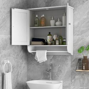 Costway Mobile pensile da bagno con 2 ante barra porta asciugamani ripiano regolabile, Pensile sospeso 60x21x61cm Bianco