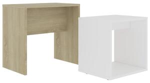 Set Tavolini Bianco Rovere Sonoma 48x30x45cm Legno Multistrato