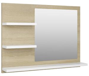 Specchio Bagno Bianco e Rovere Sonoma 60x10,5x45 cm Multistrato