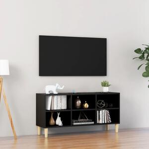Mobile TV con Gambe in Legno Massello Nero 103,5x30x50 cm