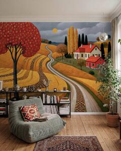 Carta da parati Imitazione di un pittoresco paesaggio toscano realizzata con pennellate tipiche della, Carta da parati Natura, w10049 : Uwalls.it
