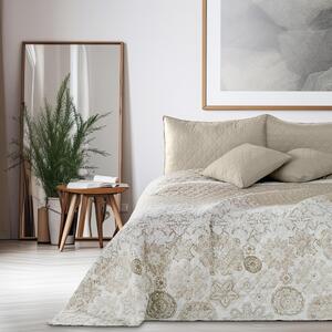 Coperta matrimoniale reversibile, beige e bianca, con motivo astratto, 170x210 cm