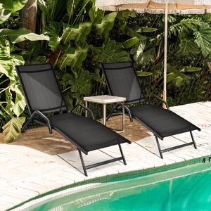 Costway Set di 2 chaise longue da esterno con sedile traspirante, Sedie a sdraio reclinabili in 5 posizioni Nero