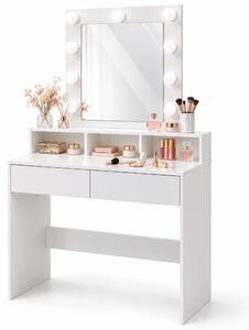 Tavolino da trucco Relaxdays con specchio "Hollywood", illuminazione, 2 cassetti, dimensioni: 140 x 80 x 40 cm, tavolino da toeletta, bianco