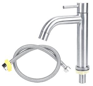 Miscelatore monocomando per lavabo, in acciaio inossidabile, con finitura spazzolata, portata dell'acqua di 12 cm, design elegante