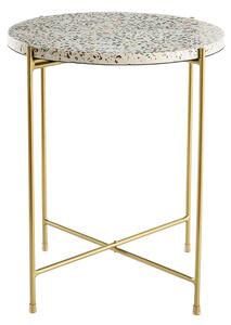 Tavolino caffè design tondo in terrazzo e metallo dorato D40 cm MEZZO