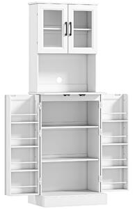 HOMCOM Credenza Cucina Alta 180cm, 8 Portaspezie sulla Ante, Ante in Acrilico, Ripiano Regolabile, Foro Passacavi, per Sala da Pranzo Soggiorno Bianco | Aosom Italy