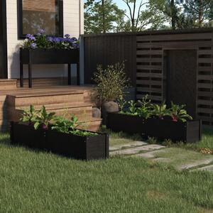 Letti Rialzati da Giardino 2 pz Neri 150x31x31 cm Legno di Pino
