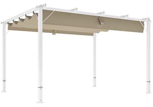 Outsunny Pergola da giardino esterno in alluminio 3 x 4 m con tetto retrattile, parasole UPF30+, per terrazza, patio, bianco